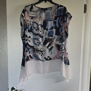 Karen Kane Blue and Pink Floral Blouse